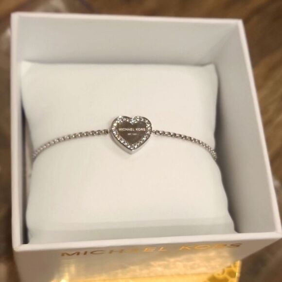 Michael Kors Stainless Steel Silver- Tone Slider Bracelet w/Crystal Accents - Picture 12 of 12